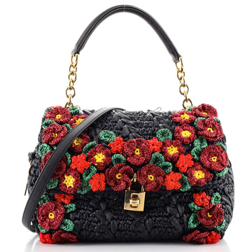Dolce & Gabbana Miss Bonita Satchel Embellished Woven Straw Medium