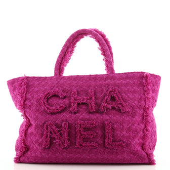 Chanel Giant Logo Shopping Bag Quilted Tweed Large