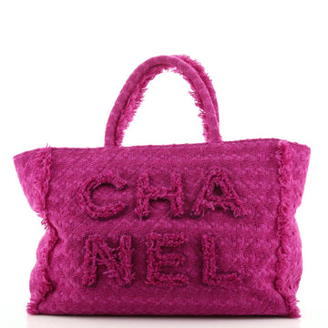 Chanel Giant Logo Shopping Bag Quilted Tweed Large