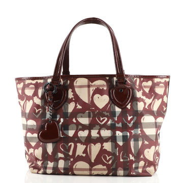 Burberry Open Tote Nova Check Heart Coated Canvas Medium