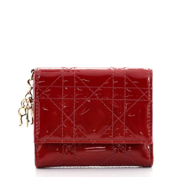 Christian Dior Lady Dior Trifold Wallet Cannage Embossed Patent Compact