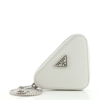 Prada Triangle Pouch Bag with Chain Brushed Leather Mini