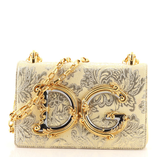 美品⭐︎未使用タグ付きDolce & Gabbana 定価64万 Dolce & Gabbana DG Girls Flap Bag Embellished Floral Lame Brocade