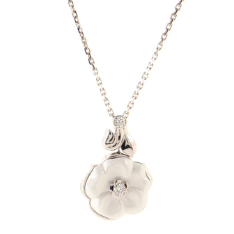Chanel Camelia Pendant Necklace 18K White Gold with Diamonds and Ceramic