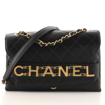 Chanel Logo Enchained Flap Bag Quilted Calfskin Medium