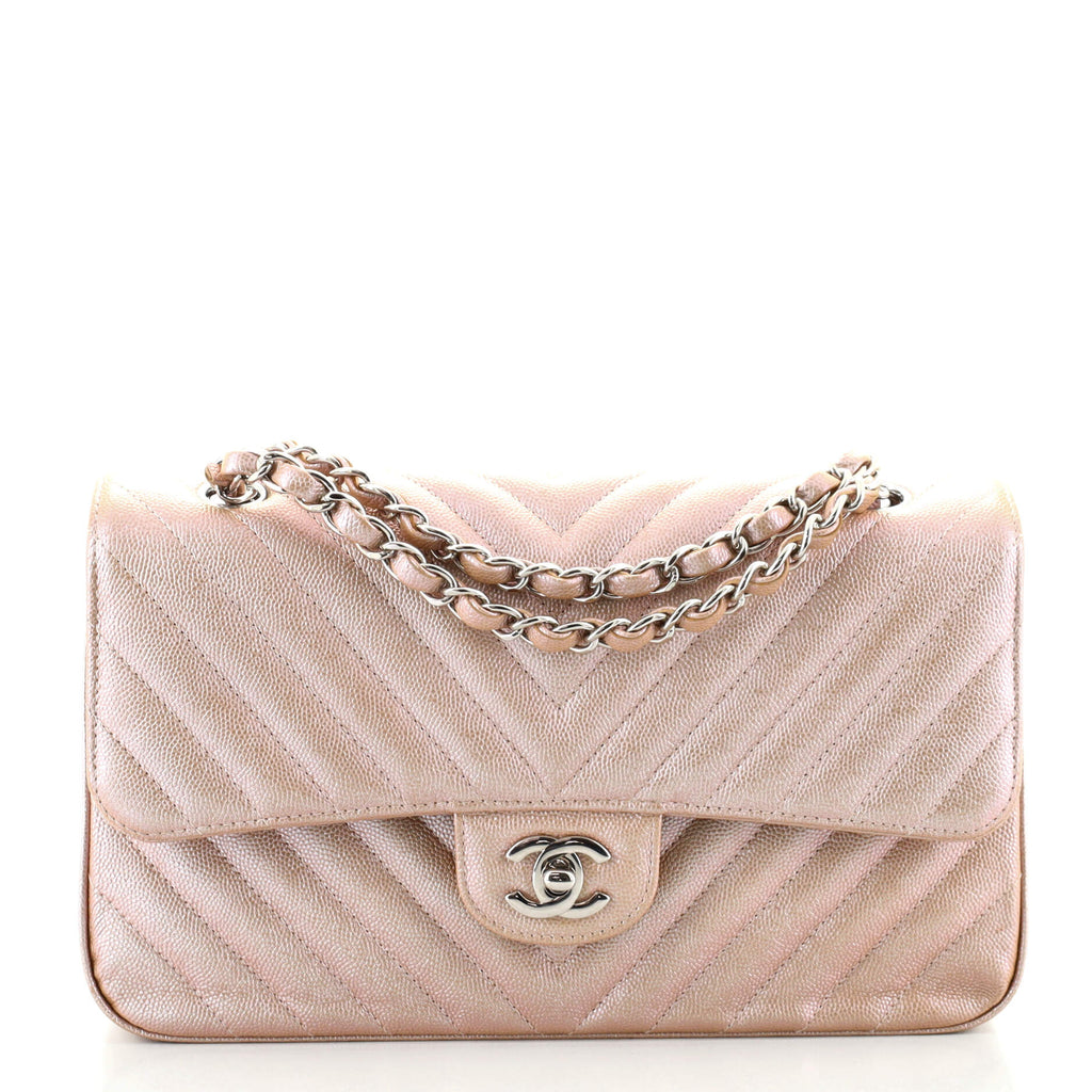 Chanel Classic Double Flap Bag Chevron Iridescent Caviar Medium Neutral  10322596