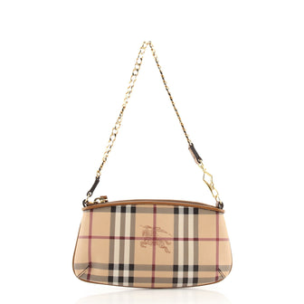 Burberry Clara Chain Pochette Haymarket Coated Canvas