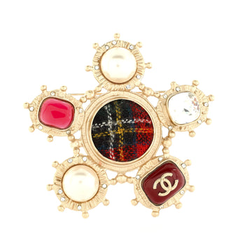Chanel CC Baroque Brooch Metal with Tweed, Cabochons, Crystals and Faux Pearls