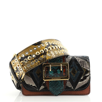 Burberry Patchwork Buckle Flap Bag Snakeskin with Leather Small