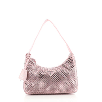 Prada Re-Edition 2000 Hobo Crystal Embellished Satin Mini