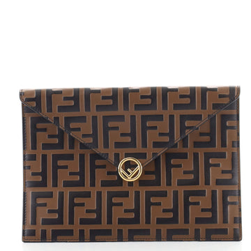 Fendi F is Fendi Envelope Flat Pouch Zucca Embossed Leather Large