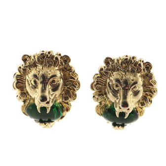 Gucci Lion Head Clip-On Earrings Metal with Cabochons
