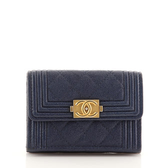 Chanel Boy Trifold Flap Wallet Quilted Caviar Small