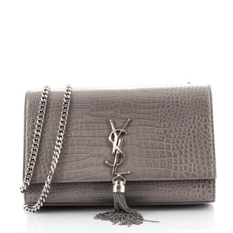 Saint Laurent Classic Monogram Tassel Crossbody Bag Crocodile Embossed Leather Medium