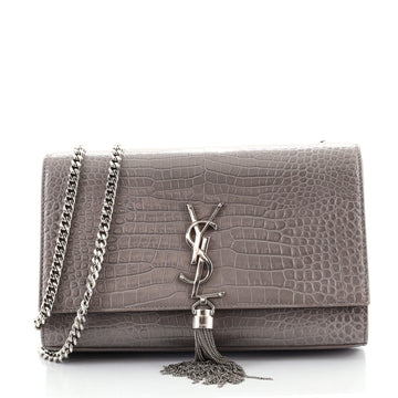 Saint Laurent Classic Monogram Tassel Crossbody Bag Crocodile Embossed Leather Medium