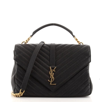 Saint Laurent Classic Monogram College Bag Matelasse Chevron Leather Large