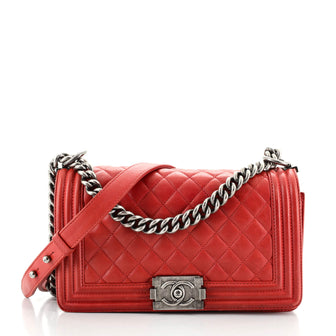 Chanel Boy Flap Bag Quilted Lambskin Old Medium