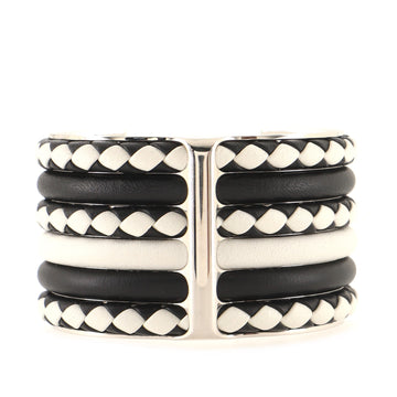 Hermes Kyoto Tresse Cuff Bracelet Leather with Palladium Hardware Wide