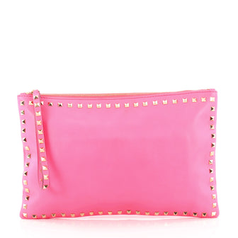 Valentino Rockstud Zip Top Pouch Leather Large