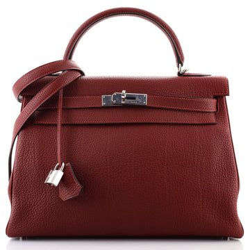 Hermes Kelly Handbag Red Fjord with Palladium Hardware 32