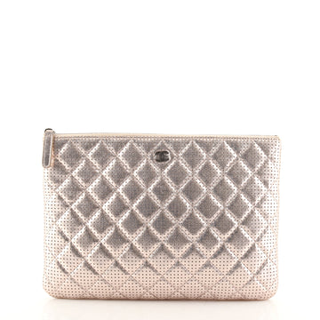 Chanel O Case Clutch Quilted Perforated Lambskin Medium