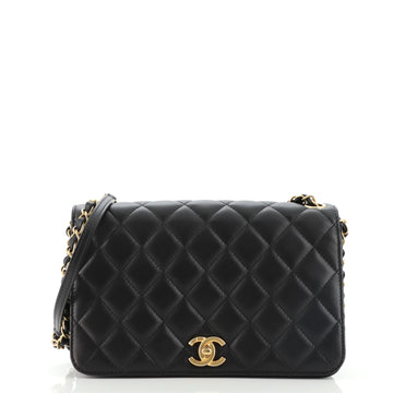 Chanel CC Side Chain Full Flap Bag Quilted Calfskin Medium