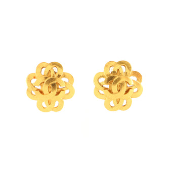 Chanel Vintage CC Flower Cutout Round Clip-On Earrings Metal