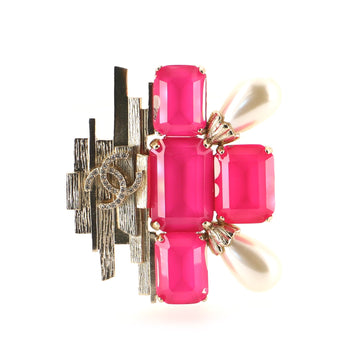 Chanel CC Art Deco Brooch Metal with Crystals and Faux Pearls