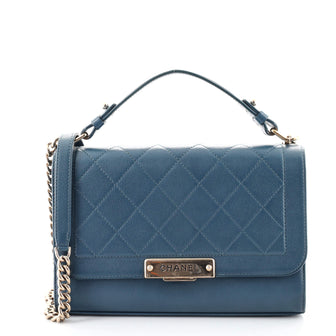 Chanel Label Click Flap Bag Quilted Calfskin Medium