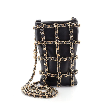 Chanel Chain Frame Phone Clutch with Chain Lambskin