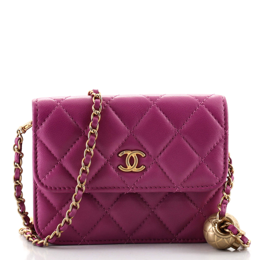 CHANEL Pink Lambskin Quilted CC Pearl Crush Wallet on Chain