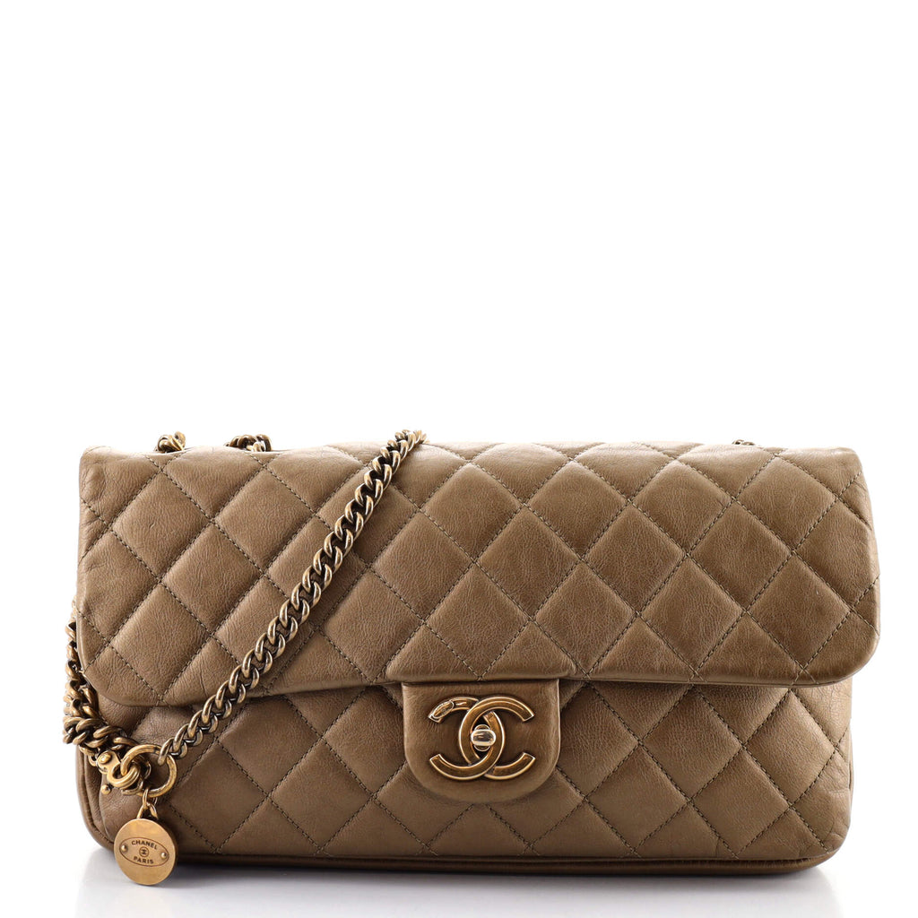 CHANEL Calfskin Quilted Large CC Crown Tote Beige 113885