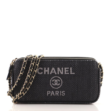 Chanel Deauville Double Zip Clutch with Chain Raffia