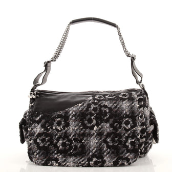 Chanel Vintage Camellia Flap Camera Bag Tweed Medium