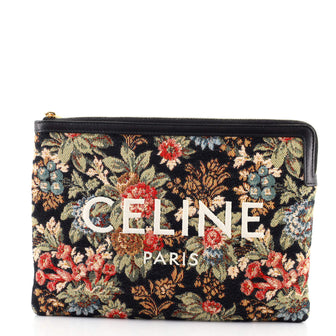 Celine Logo Zip Pouch Floral Jacquard with Leather Small