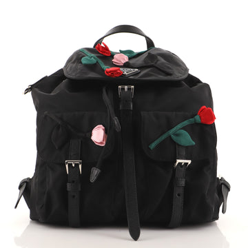 Prada Double Front Pocket Backpack Tessuto with Applique Medium