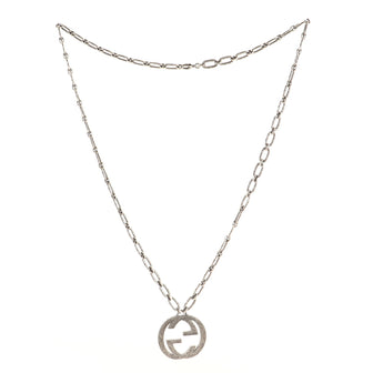 Gucci Engraved Interlocking G Chain Link Pendant Necklace Sterling Silver Large