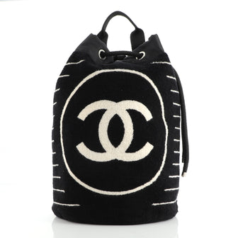 Chanel CC Drawstring Beach Bag Terry Cloth Large