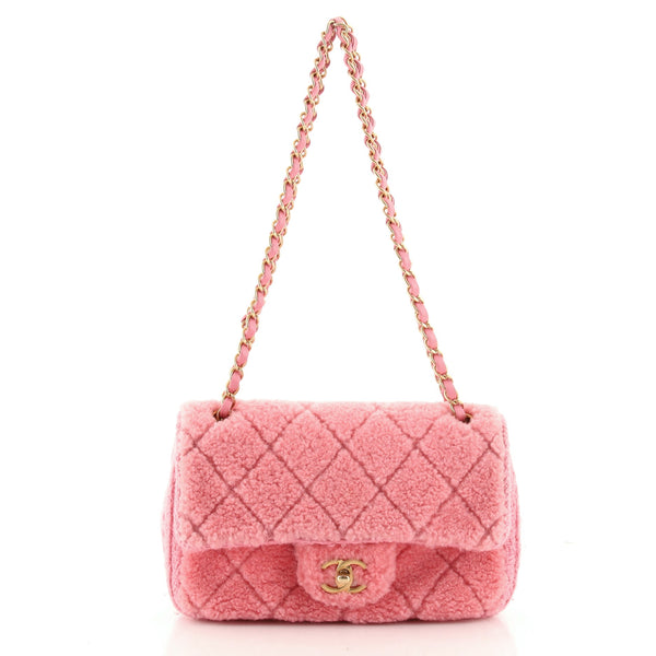 CC Flap Bag Quilted Shearling and Tweed Medium