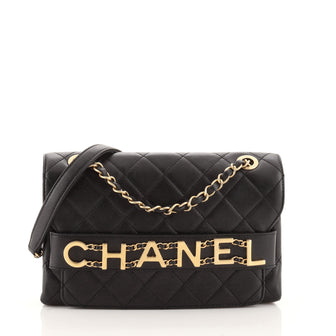 Chanel Logo Enchained Flap Bag Quilted Calfskin Medium