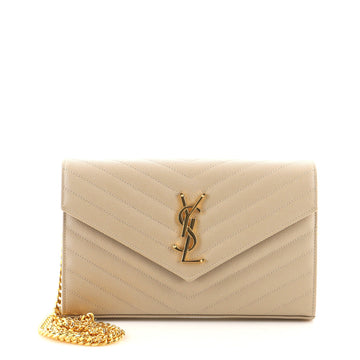 Saint Laurent Classic Monogram Wallet on Chain Matelasse Chevron Leather Medium