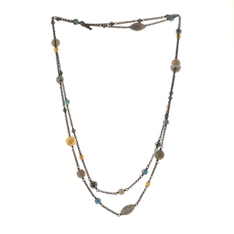 David Yurman Bijoux Station Chain Long Necklace Sterling Silver with 18K Yellow Gold, Hematite, Laboradorite, Topaz and Glass