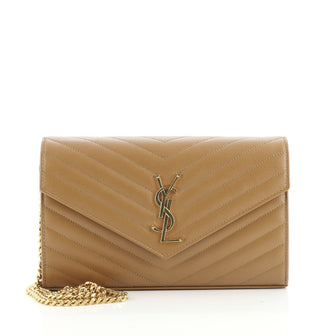 Saint Laurent Classic Monogram Wallet on Chain Matelasse Chevron Leather Medium