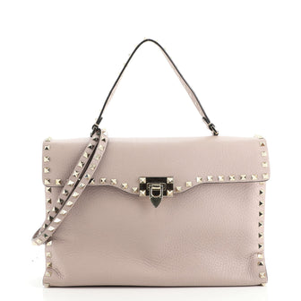 Valentino Rockstud Flip Lock Top Handle Bag Leather Medium
