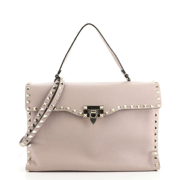 Valentino Rockstud Flip Lock Top Handle Bag Leather Medium