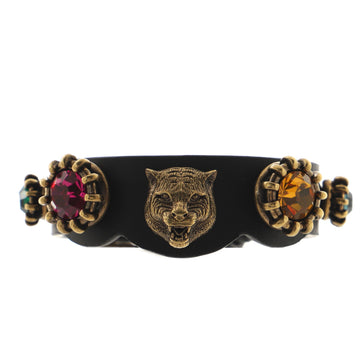 Gucci Feline Head Wrap Bracelet Leather and Crystal Embellished Metal
