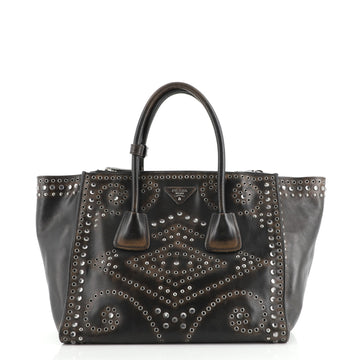 Prada Twin Pocket Tote Grommet Embellished Leather Medium