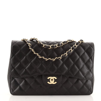 Chanel Vintage Classic Single Flap Bag Quilted Caviar Jumbo
