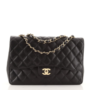 Chanel Vintage Classic Single Flap Bag Quilted Caviar Jumbo