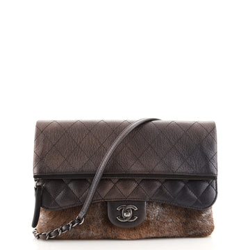 Chanel Paris-Salzburg Zip Multi Flap Bag Quilted Lambskin and Pony Hair Medium